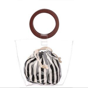 Last 1! CLEAR BAG WOODEN TOP HANDLE